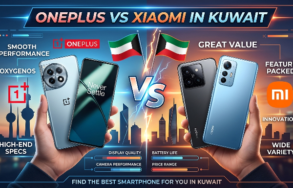 This is a image of OnePlus vs Xiaomi in Kuwait with realastic smartphones.