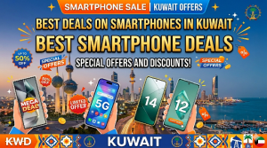 A modern smartphone displaying a promotional discount offer on screen, perfect for finding the Best Deals on Smartphones in Kuwait