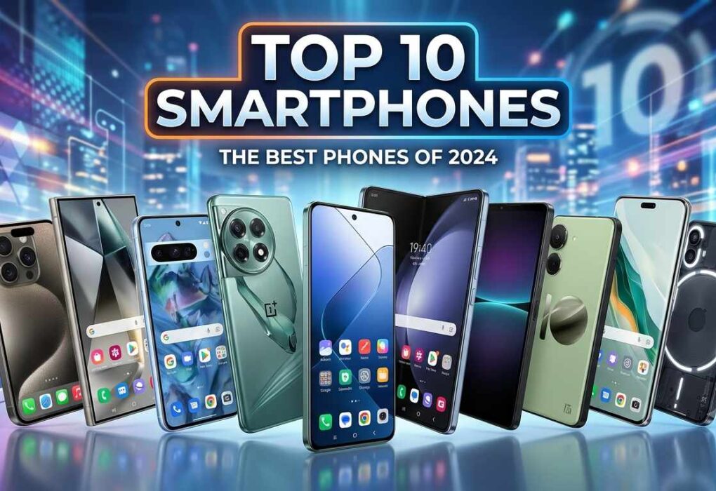 Lineup of Top 10 Smartphones showing latest Android and iPhone models